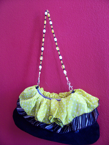 yellow black ruffled slouch purse