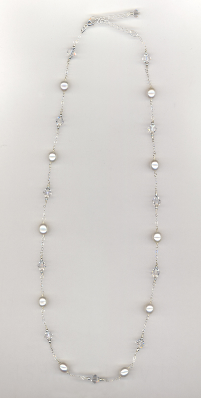 white pearl crystal chain necklace
