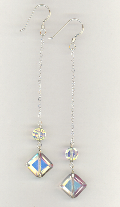 beveled diamond long chain earrings